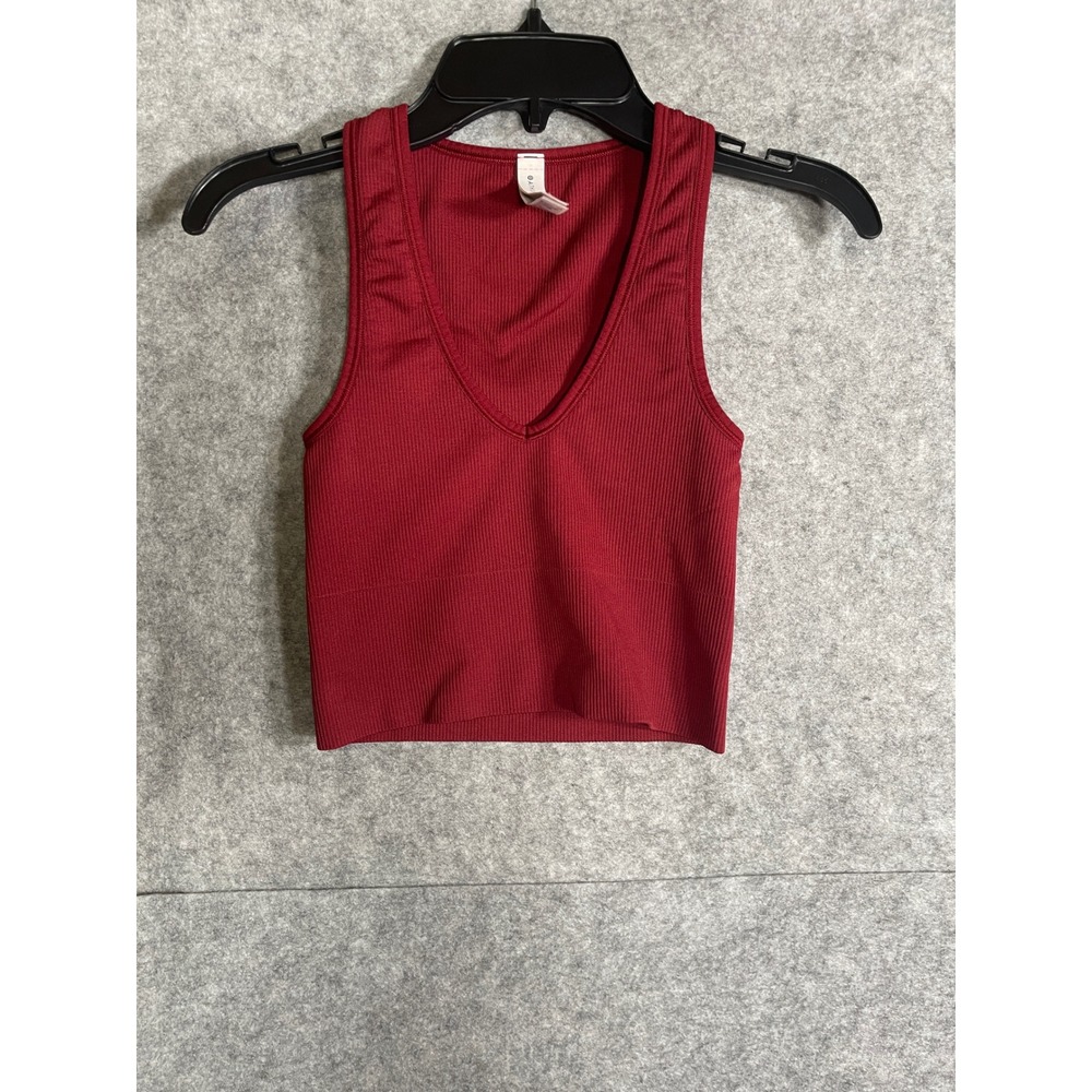 Athleta Aurora Crop Rib‎ Tank Dark Red V-Neck Seamless XXS